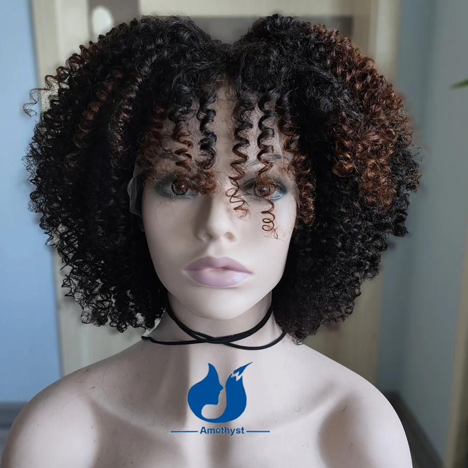 Amethyst Highlight Brown Afro Kinky Curly 13x6 Lace Front Human Hair Wigs For Women Pre Plucked With Bleached Knots150%-200%