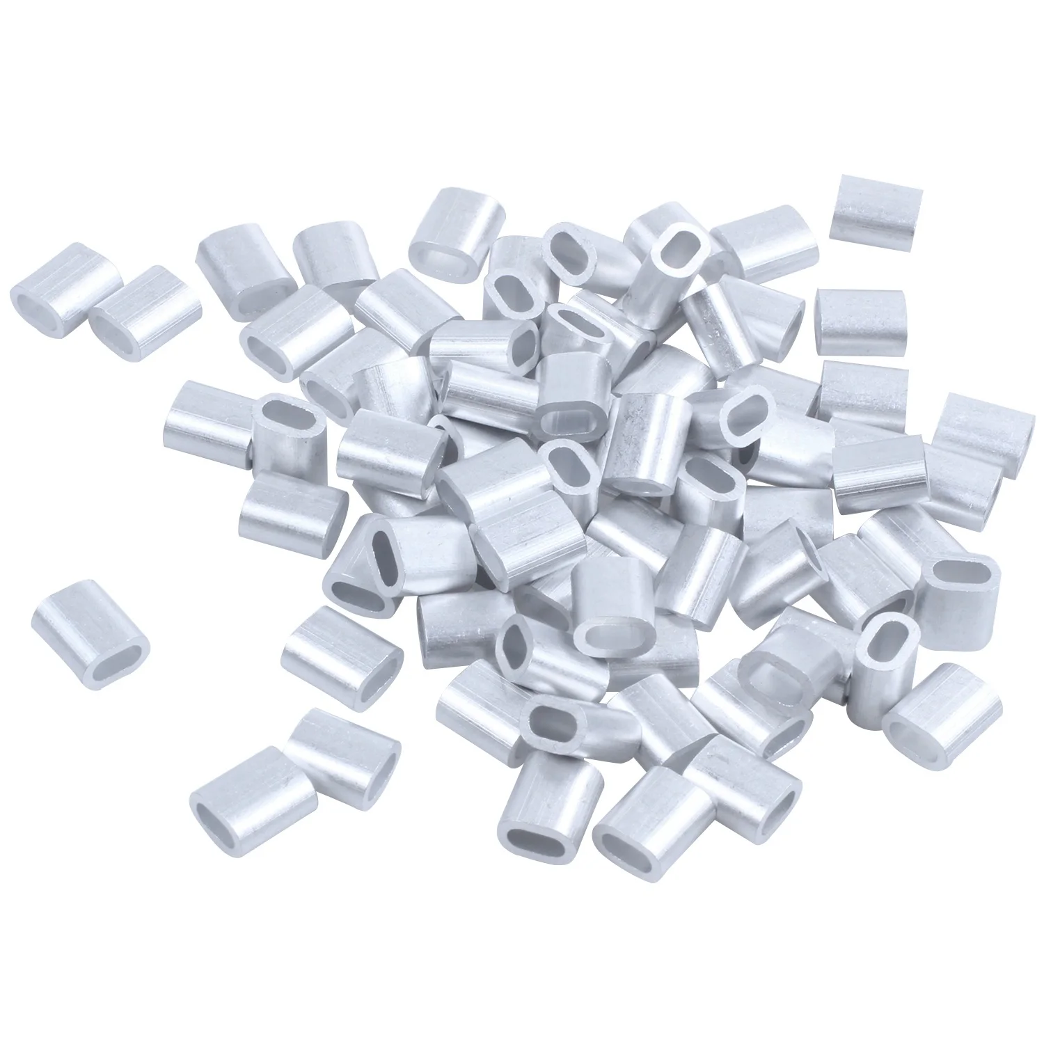 ABNH 2mm Alumínio Duplo Buraco Fio Corda Braçadeira Manga Clipe 80 Pcs