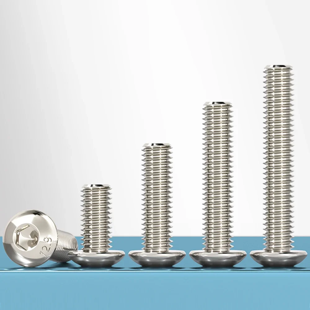 1 Pcs-10 Pcs Grade 12.9 Round Head Hexagon Socket Bolts Nickel-Plated Carbon Steel Screws M6 M8 M10 M12 Length 10/20/30/40/60mm