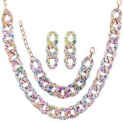 FishSheep New Bohemian Colorful Chain Choker Necklace for Women Trendy Speckled Chain Earrings Necklace Set 2022 Fashion Jewelry