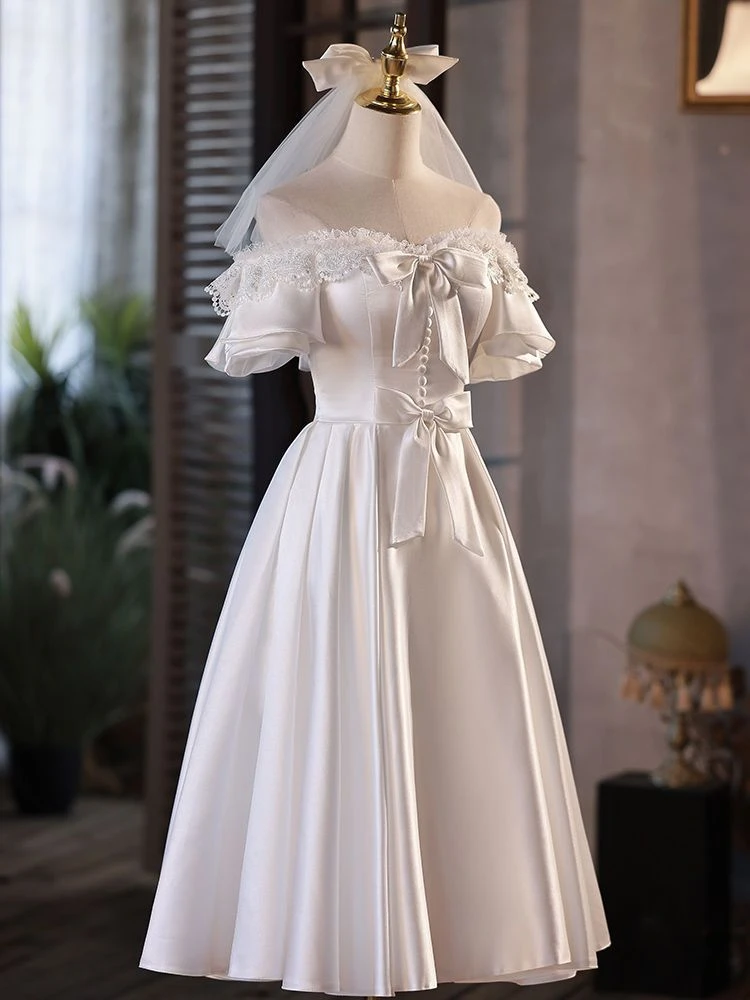 White France Vintage Long Dress Women Bow Elegant Evening Wedding Party Dress Female Lace Off Shoulder Sweet Dress Summer 2023