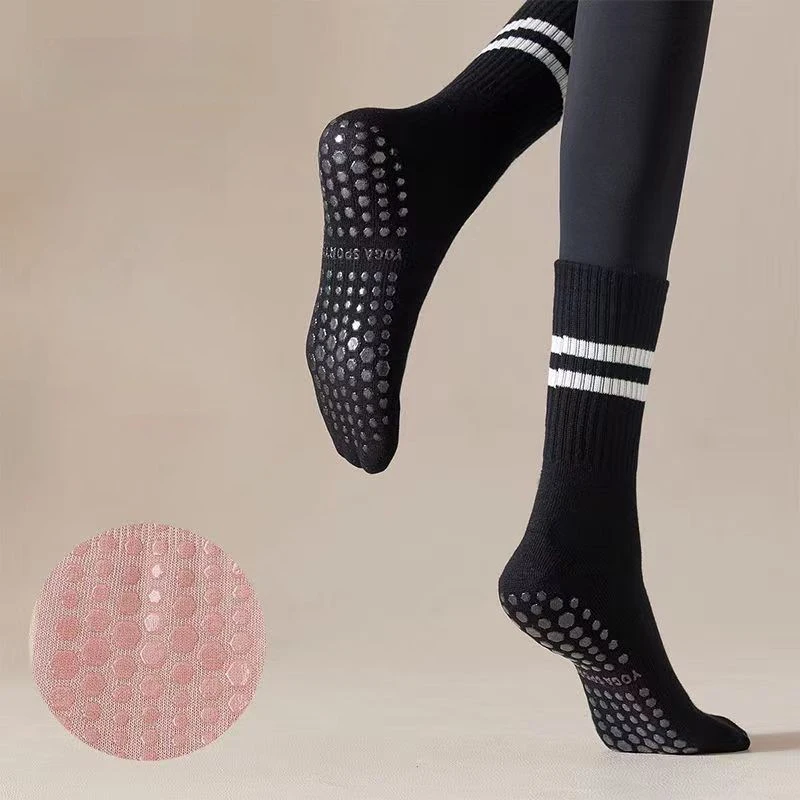 3 Pairs Mid-tube Women Yoga Socks Cotton Professional Non-slip Silicone Fitness Socks Floor Socks Dance Pilates Sports Socks