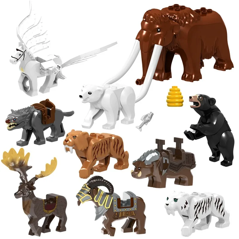 Middeleeuws kasteel Ridder Bouwsteen Afrikaans dier Olifant Tijger Kameel Herten Beer Draak Paard soldaat Schaap Zwijn MOC Speelgoedcadeau