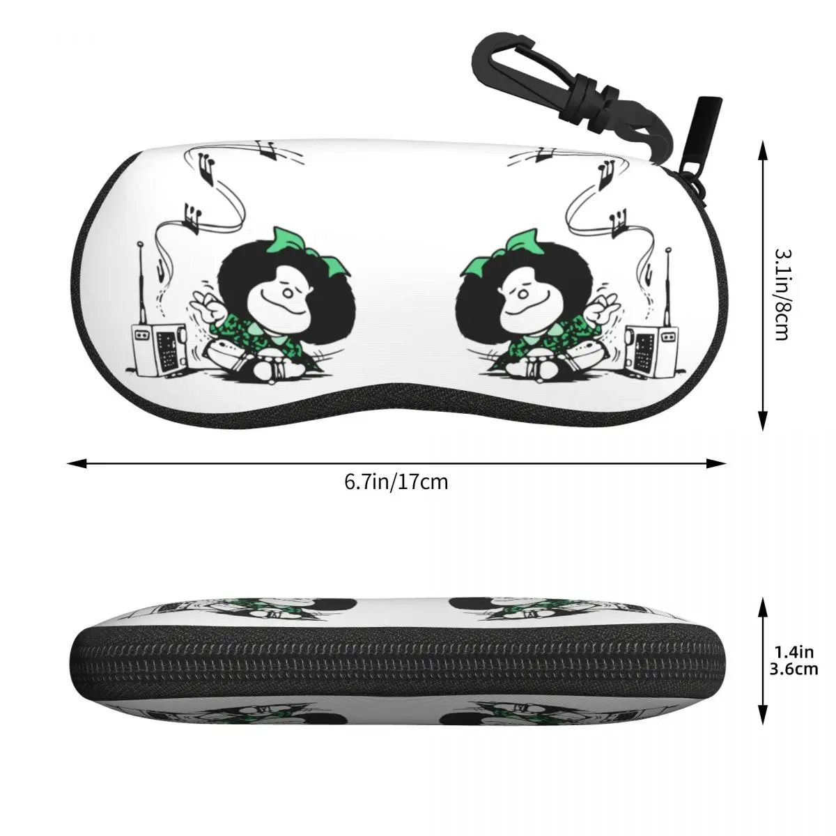 Mafalda Música Óculos De Sol Caixa De Proteção, Soft Case, Neoprene Zipper, Quino Shell, Óculos