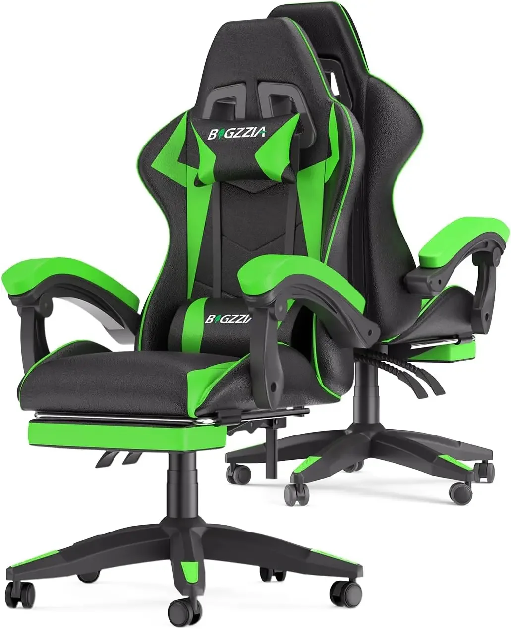 Bigzzia Gaming Chair with Footrest, Ergonomic Computer Game Chairs, Headrest and Lumbar Support, Adjustable Height, Reclining,