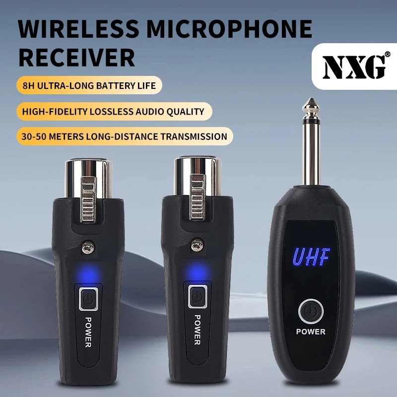 Yamnweo N-008-2 UHF Drahtloses Mikrofon-Sender-Empfänger-System, 500 m Reichweite, Plug-and-Play ohne Verzögerung, Typ-C-Ladeanschluss, Drahtloser XLR-Adapter für dynamische Mikrofone, Mischpulte