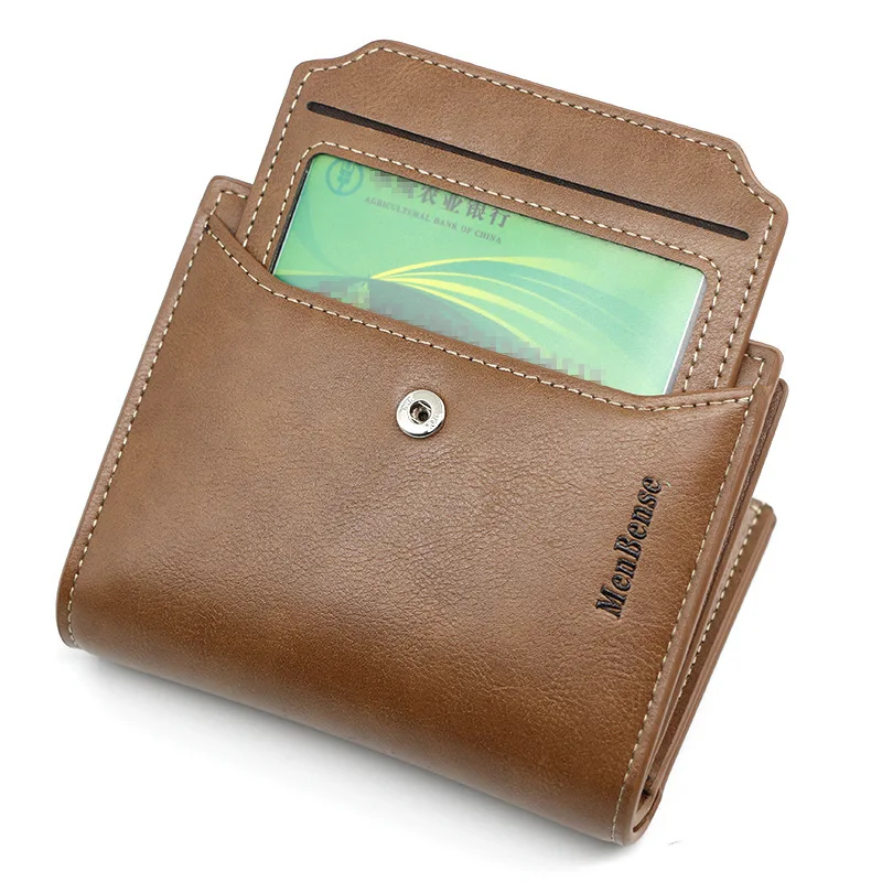 New Men's Wallet PU leather Short Snap Buckle Casual Card Bag Vertical Loose leaf Men's Wallet with Insert Card Purse Male