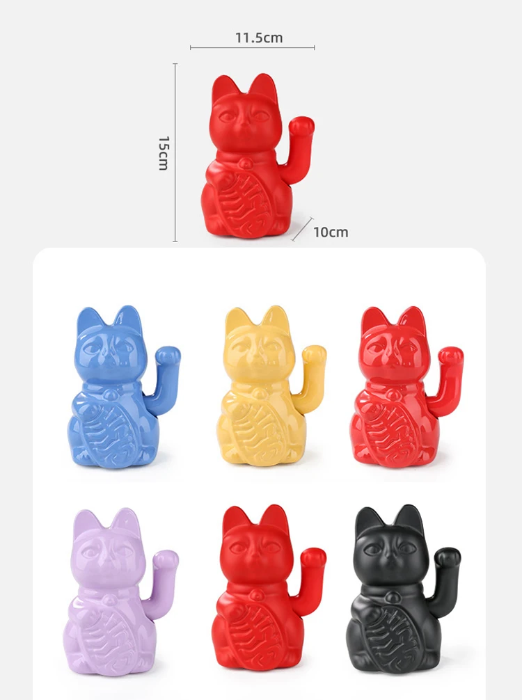 5.9 Inch Ceramic Lucky Cat Waving Arm Maneki Neko Beckoning Cat for Fortune Luck Wealth Prosperity Decoration Fengshui Ornament
