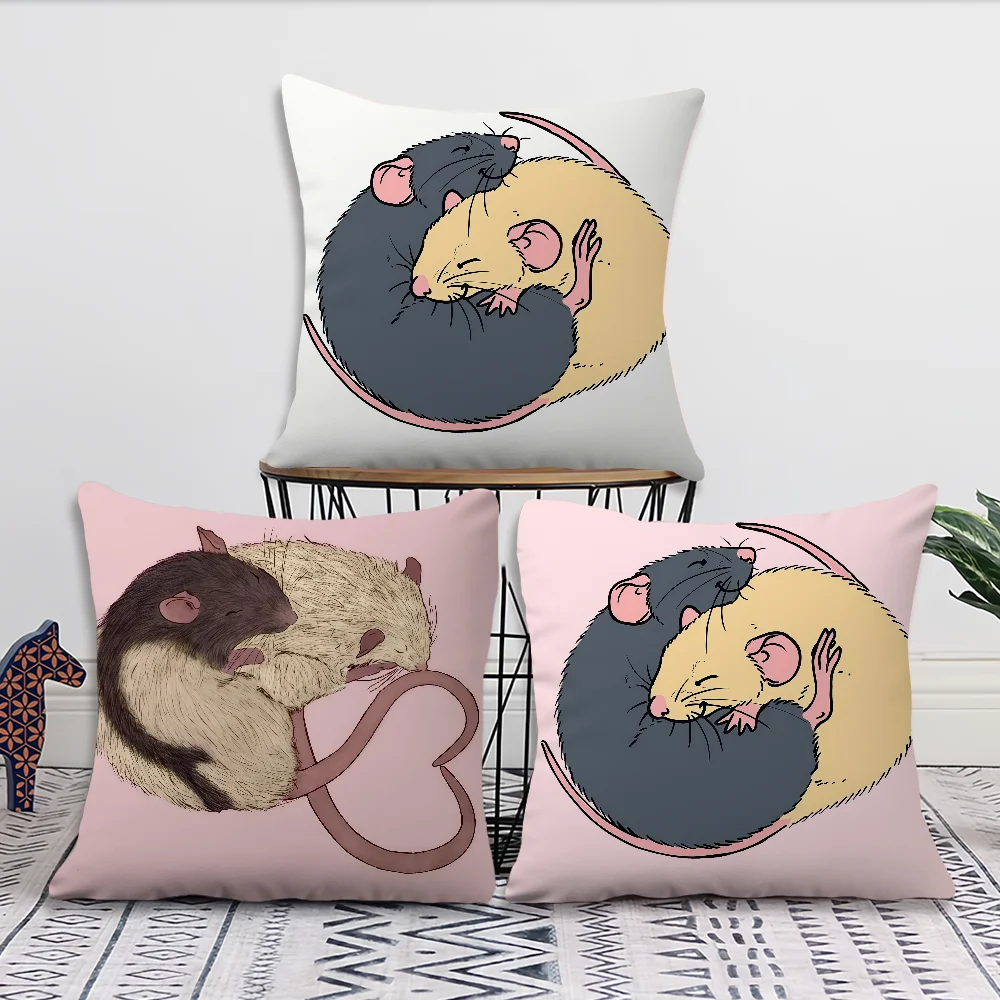 Kawaii C-Cuddling Rats Russian Blue and T-Topaz cushion cover For Pillow Printing Sofa Decoration Home Office Nordic Simplicity