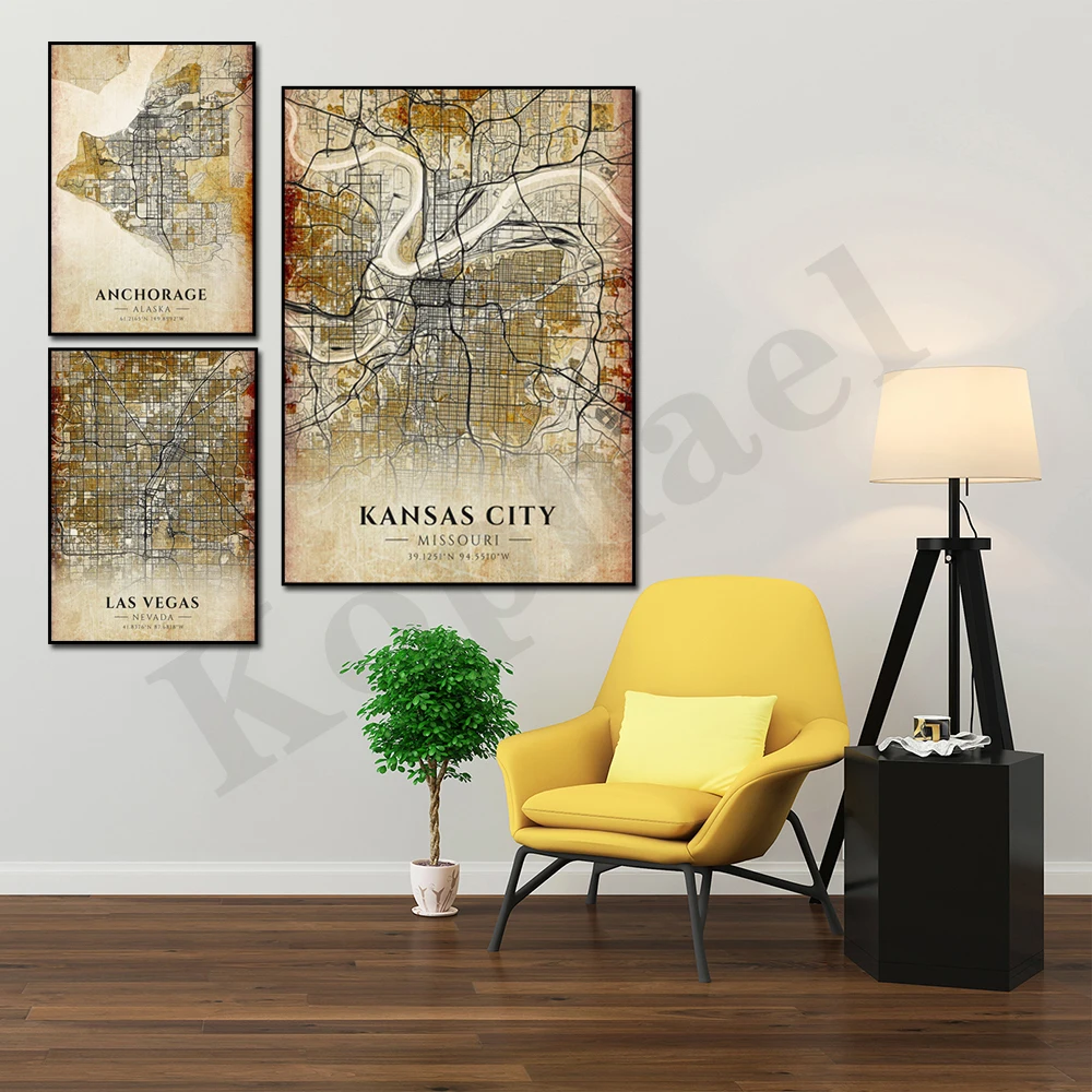 Oakland Memphis Albuquerque Los Angeles Las Vegas Anchorage Omaha Kansas City. City Map. Home Wall Decor Art Canvas Painting