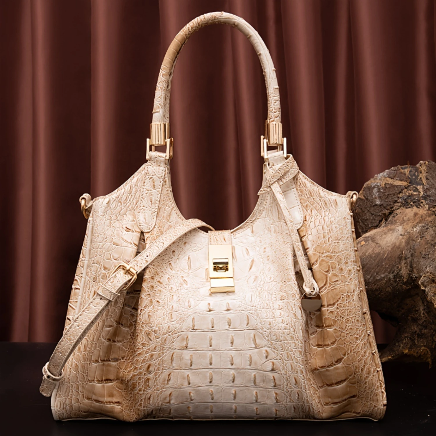 Large Capacity Crocodile Pattern Tote Bag - Elegant Vintage Handbag