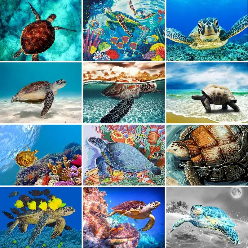 Sea Turtle Paint Pictures Seabed Acrylic Nursery Gift White Kraft Paper Posters Kids Pink Wall Art Posters Prints Pictures Decor