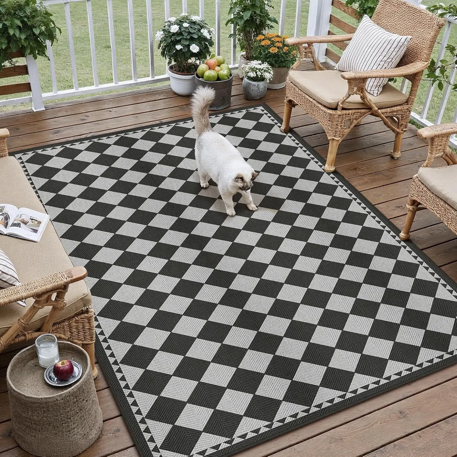 

Уличный ковер 3x5 футов, черно-серый, с имитацией льняной ткани, в клетку, для высокой интенсивности использования, устойчивый к пятнам, легко чистится, прочный, для помещений