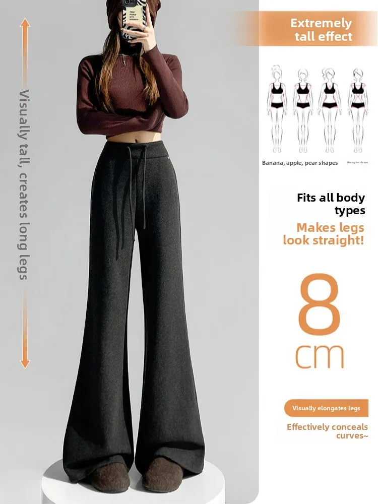 Spodnie damskie z acetatu wełnianego, z wysokim stanem, rozszerzane, zimowe, ocieplane, z podszewką, spodnie typu camera, codzienne spodnie bootcut do ziemi.