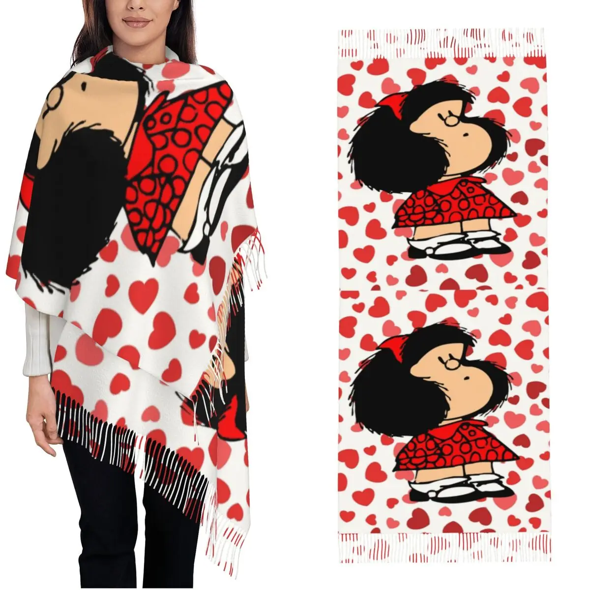 

Женский шарф с кисточками Ma Weeas Heart, длинная зимняя теплая шаль и накидка, кашемировый шарф с аниме, подарки из мультфильма