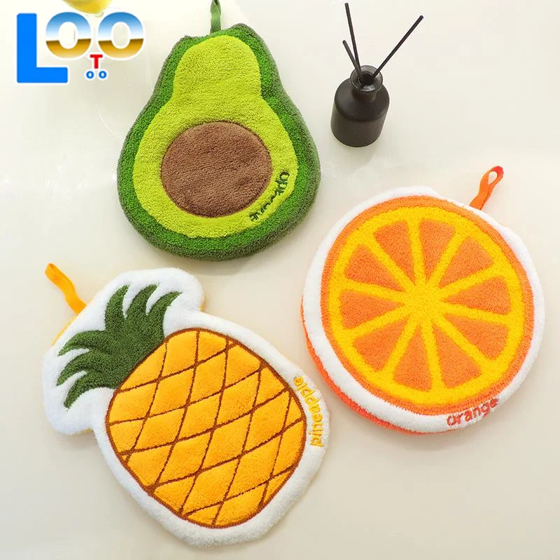 منشفة يد على شكل فاكهة كرتونية معلقة ماصة للحمام من الصوف المرجاني ملحقات منشفة سميكة