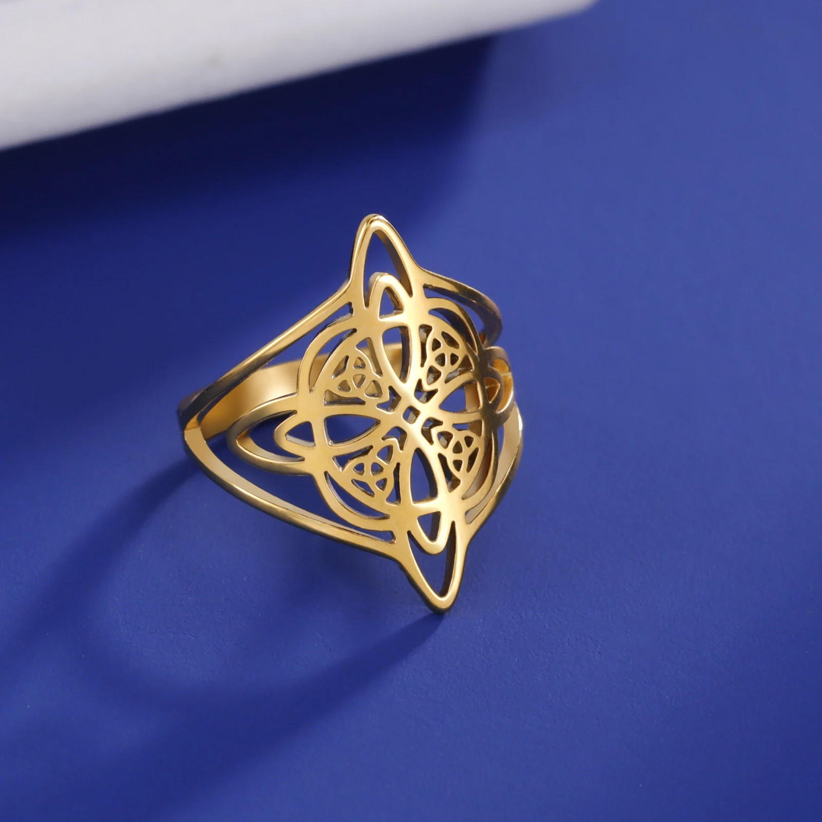Skyrim Hexerei Hexen knoten Ring Edelstahl Fingerringe Wicca Triquetra Celtics Knoten Amulett Schutz Schmuck Frauen Männer – Detail 7