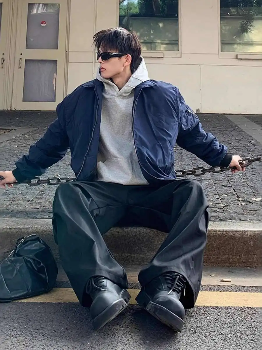 

Olive een American Sle Flight Jaet Men's ort Collar Baseball Coat Autumn New Loose Fit Daily Wear Polyester Fiber