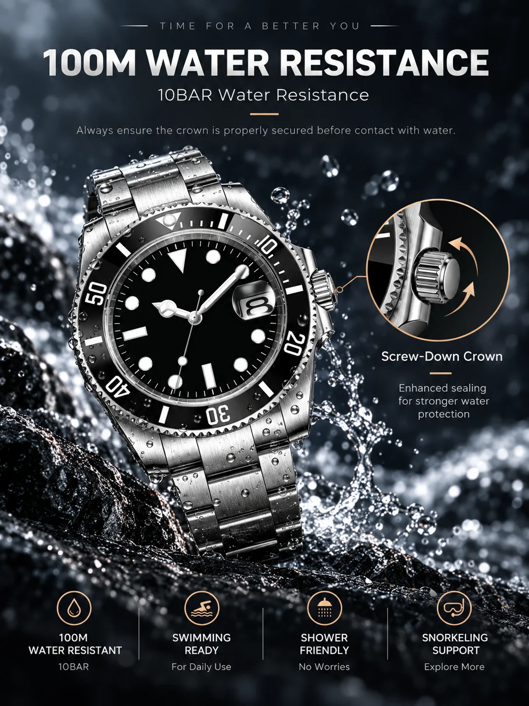 CORGEUT Custom Logo Automatic Watch Men NH35 Miyota Sapphire Crystal Ceramic Bezel 100M Waterproof Luminous Steel Wristwatch