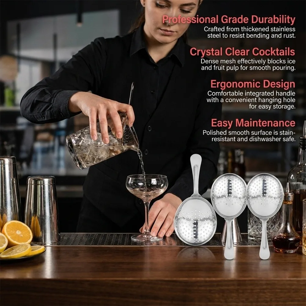 3pcs Stainless Steel Cocktail Ice Separator for Clear Drink Delivery With Dense Perforated Stainless Steel Design
