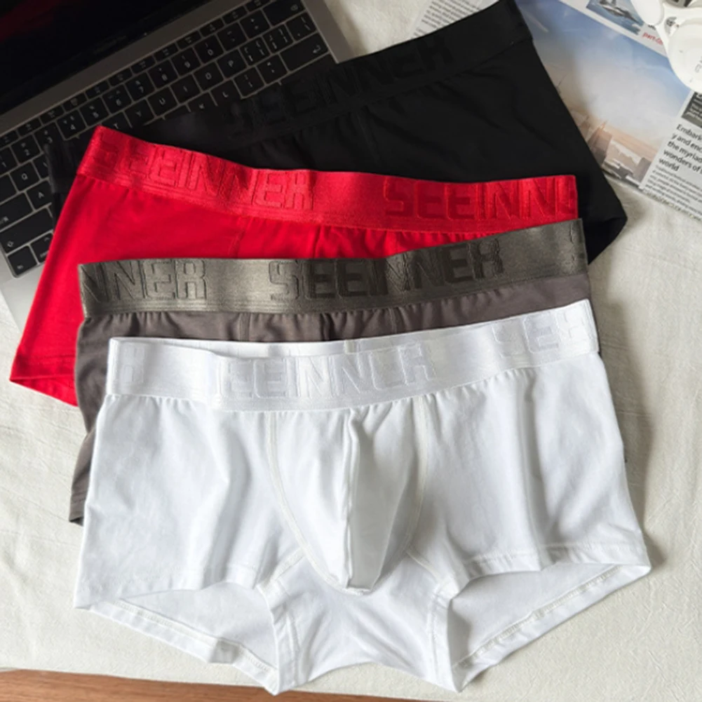 Men\'s Underwear Flat Corner Shorts Cotton Slim Fit Mid Low Rise U-shaped Raised Breathable Comfortable Sexy Bottom