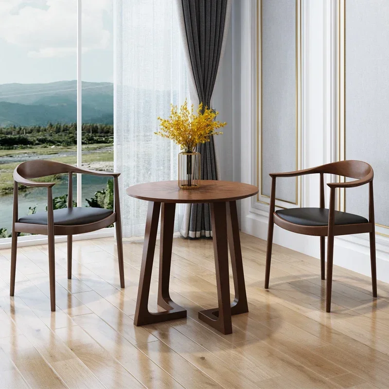 Nordic solid wood round table milk tea hotel coffee restaurant negotiation table and chair