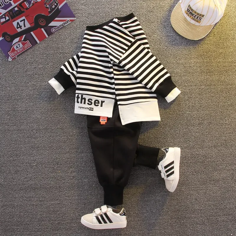 

New Autumn Kids Girl Boys Clothing Infant Casual Sport Strips T Shirt Pants 2PCS/Sets Kid Child Clothes Suits Cotton Tracksuits