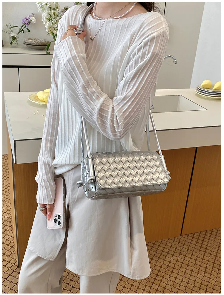 Bolso Bandolera Y2K para Mujer, Modelo LinJ2026, Tejido, de un Solo Hombro, Pequeño y Cuadrado, Bolso de Mano Moderno, Exclus...