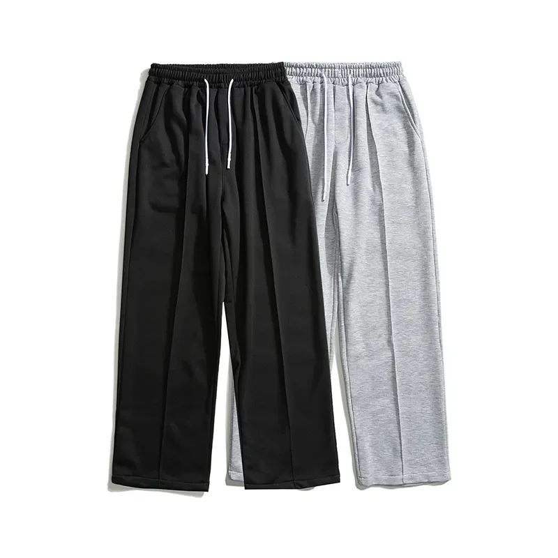 2024 Spring Men\'s Loose Sports Pants Korean Style Casual Fashion Streetwear Straight Wide Leg Trousers for Men Light Grey