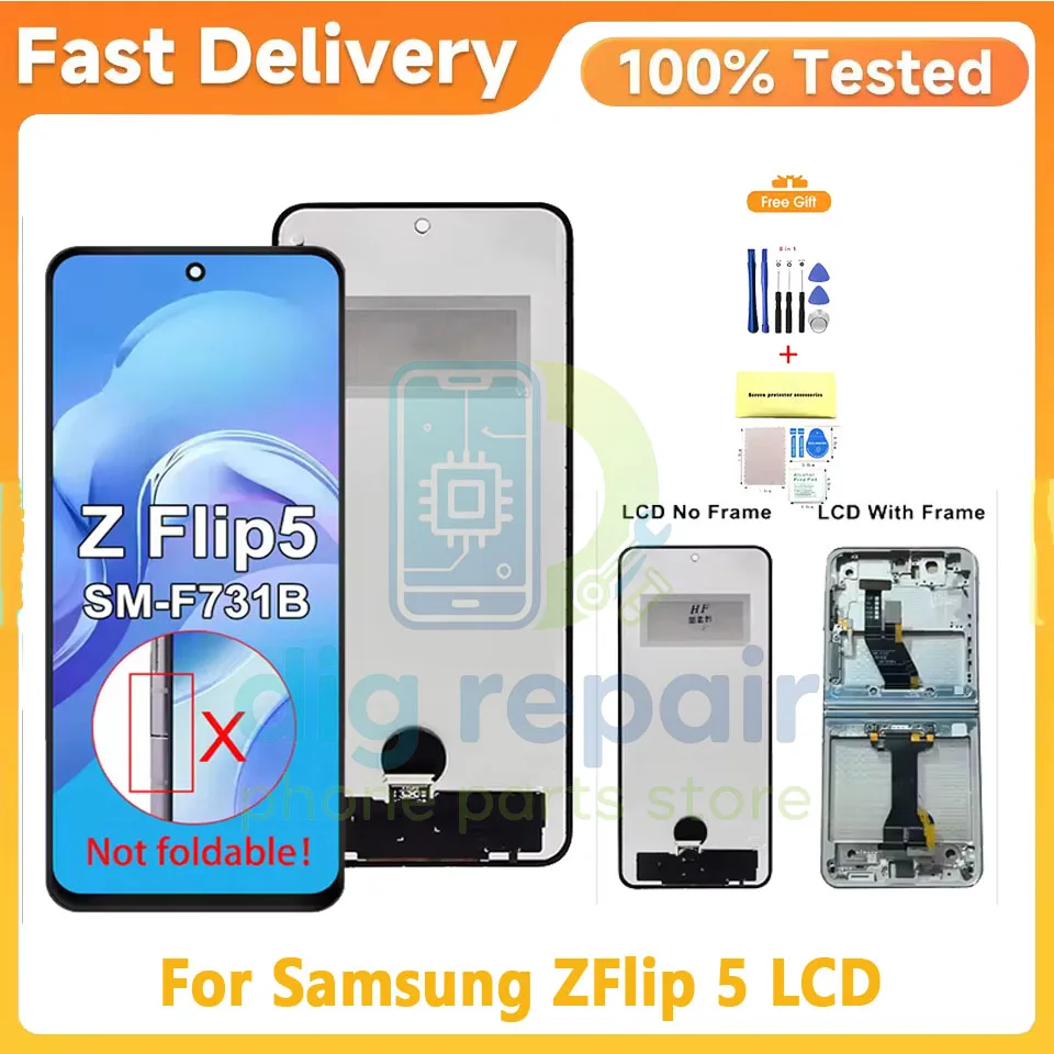 Replacement Z Flip5 5G SM-F731B F731U F731W F731N For Samsung For Z Flip 5 LCD Display Touch Screen Digitizer Assembly Tested