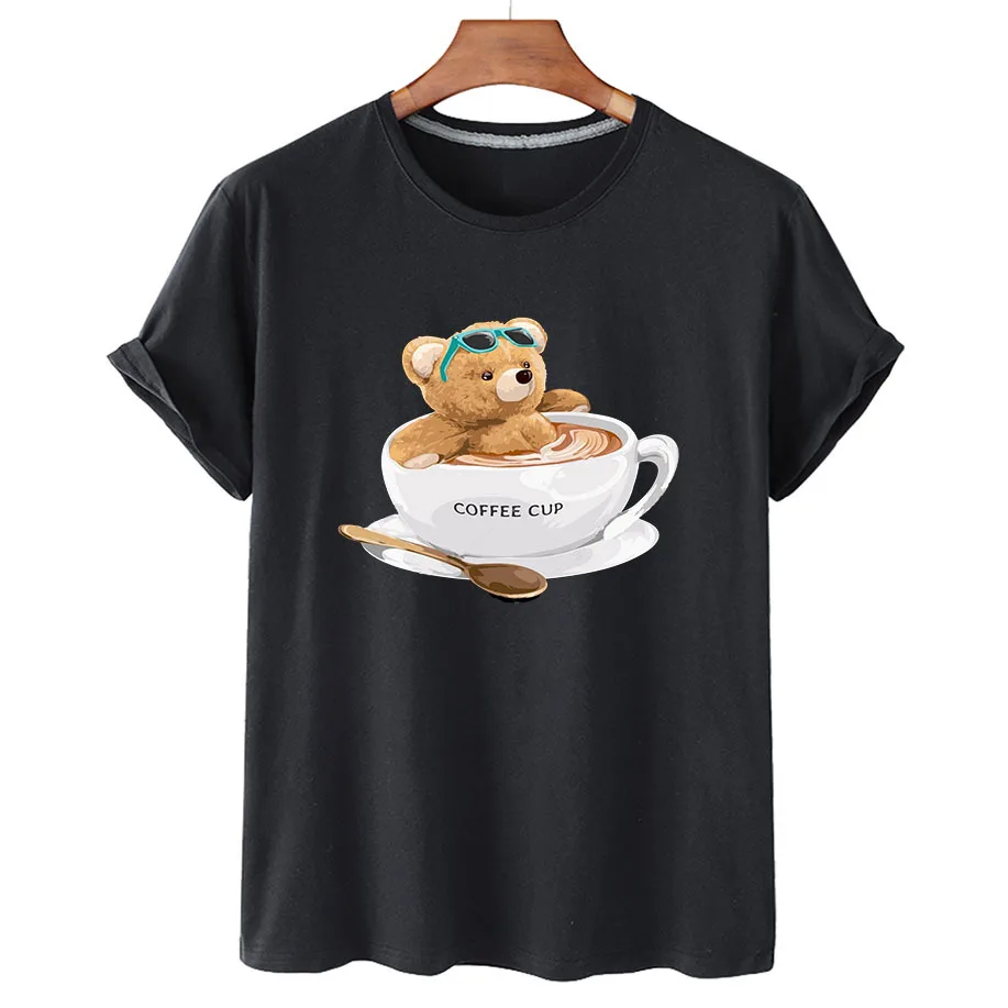100% Cotton Racing Bear Print Short Sleeve T-Shirt Women's 2022 Summer Women's Casual T-Shirt Unisex Short Sleeve T-Shirt S-4XL