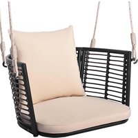 Hanging Chair Maximum Load 180 kg, Hanging Seat with Cushion, Metal Frame & Hanging Ropes, Hanging Chair, Patio Swing , Brown