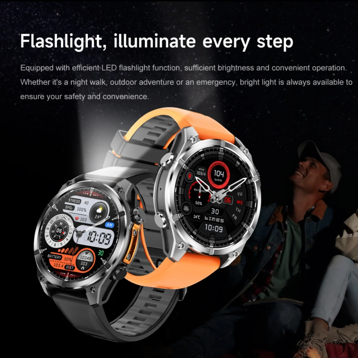 VWAR Sport Smart Watch with LED Flashlight Compass Barometer Men's Smartwatch 3ATM Waterproof Bluetooth Call for Xiaomi Huawei