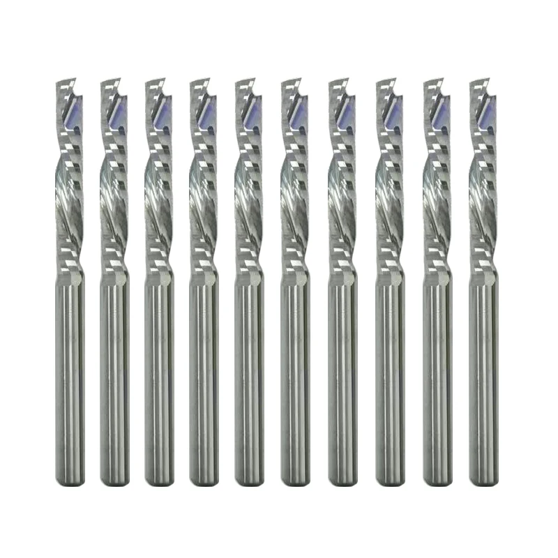 10 - Piece Lot of 5A Up&Down Cut One Flute Spiral Carbide Cutter Bits 3.175 - 8mm for CNC Router Compression Wood End Mill