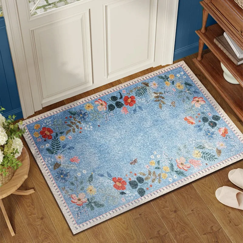 Entrance Door Floor Mat Waterproof Oil-proof Dirt-resistant Carpet American Flower Pattern Leather PVC Rug Foyer Home Decor Mats