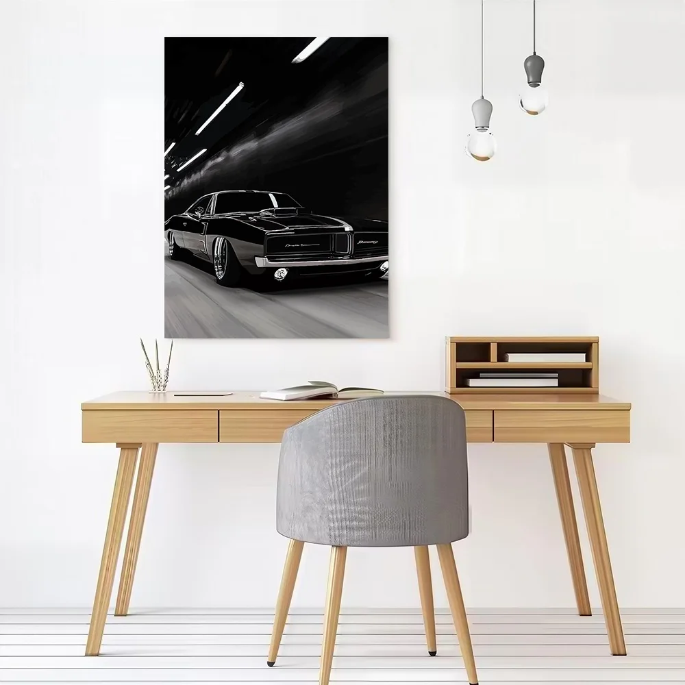 Black Sports Car Charger Canvas Poster Customizable Pictures Wall Art Canvas Painting for Room Decoration Gaming Wand Deko Home