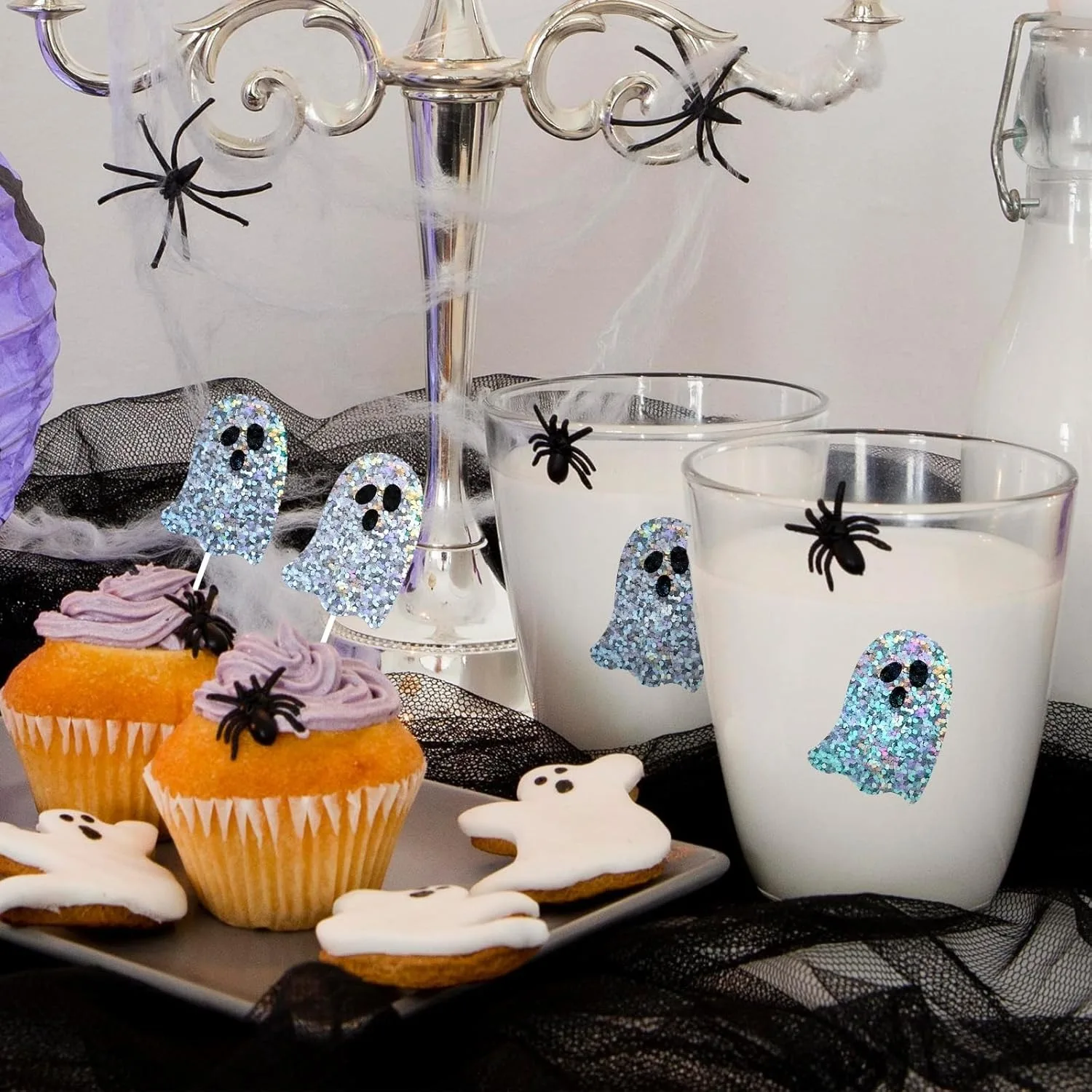 Adesivo impermeabile fai-da-te a forma di fantasma di Halloween Adesivo per atmosfera di festa di Halloween Busta Decor Etichetta adesiva per imballaggio Rotolo di adesivi fantasma glitterato