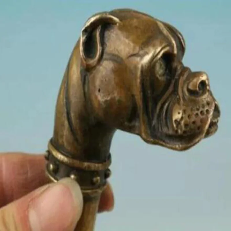 

bronze Pure Copper Old Qing Ming Brass chinese Bronze Hand Carved Dog Statue Cane Walking Stick Head