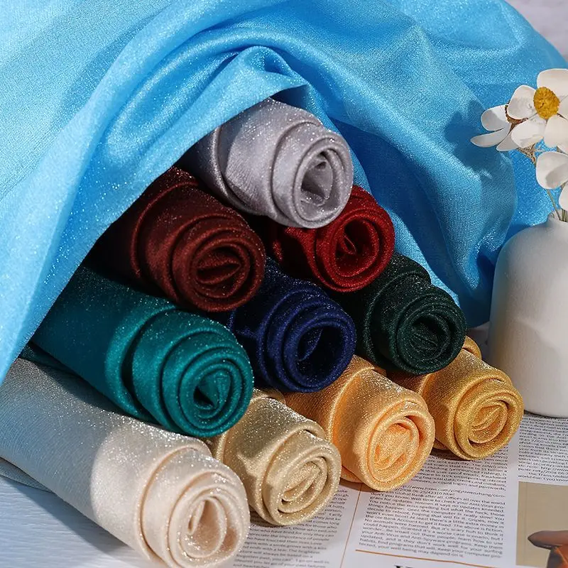 Meteor Satin Glitter Fabric By The Meter for Clothing Hanfu Dress Skirt Shirt Curtain DIY Sewing Plain Shiny Cloth Soft White