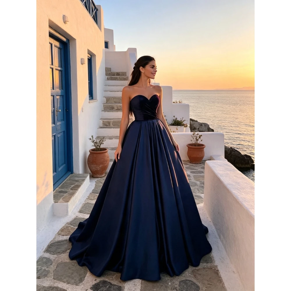 Customized Satin A-line Ball Dress with Sweet Neckline Long Pleated Edges Elegant Strapless Evening Gown Suitable for 2026 Balls