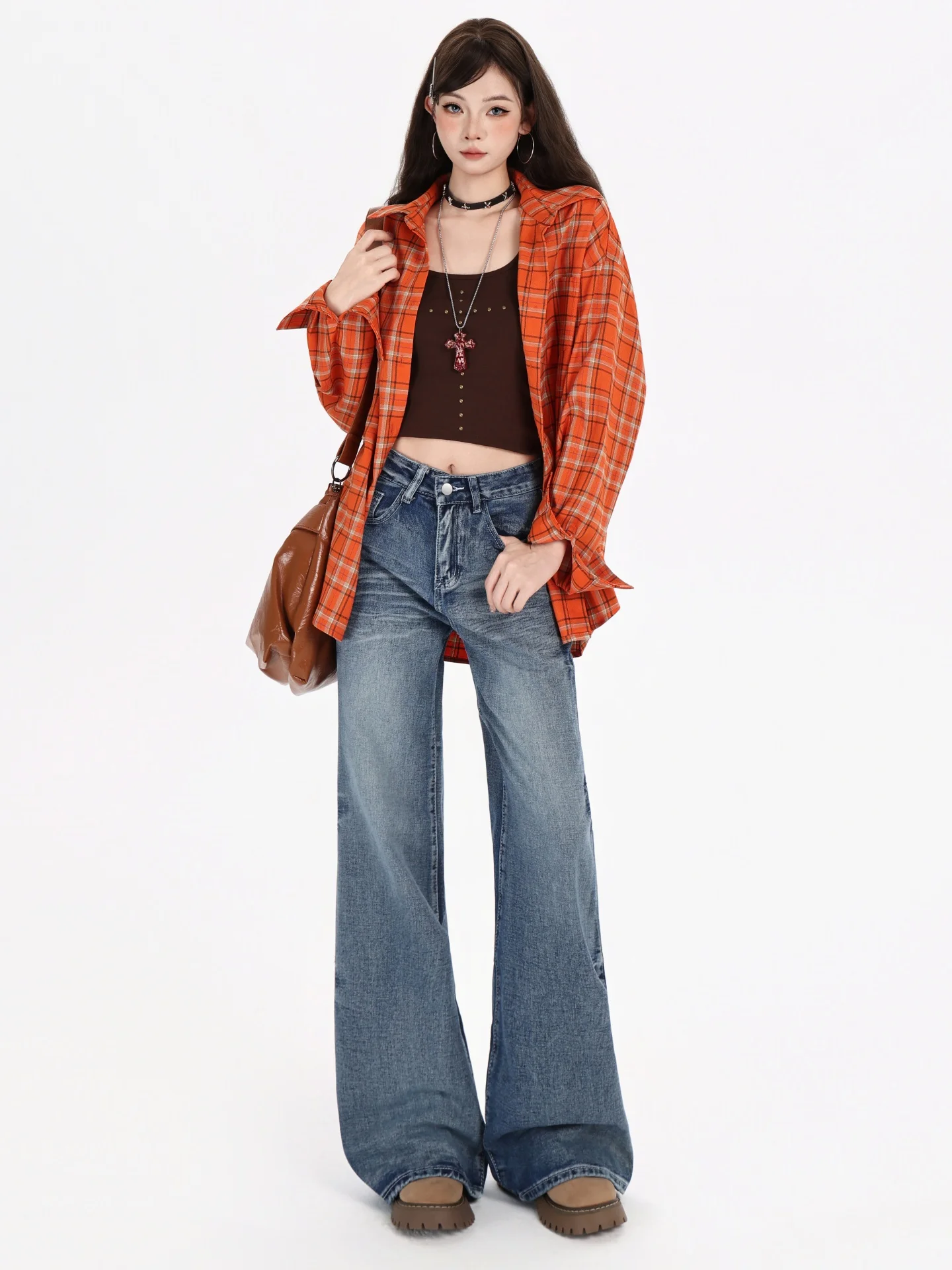 Plus Size American Sle Jeans a gamba larga a vita alta Donna Loose Fit Casual Taglio dritto Bootcut Pantaloni in denim Autunno Nuovi arrivi