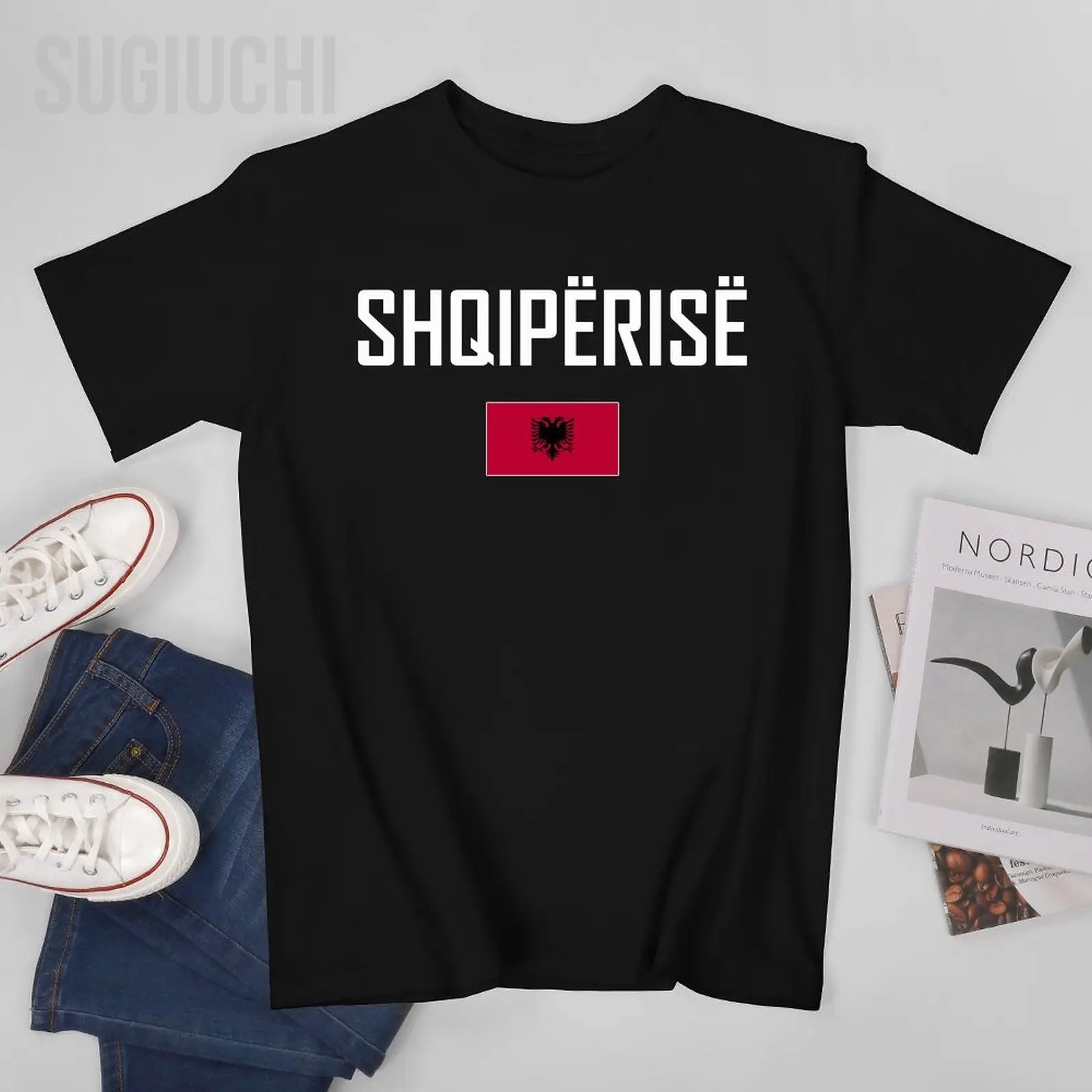 Men Tshirt Albania SHQIPERISE Flag And Font Tees T-Shirt O-neck T Shirts Women Boys 100% Cotton Clothing More Color