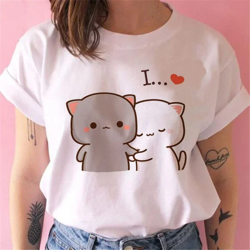 2024 Streewear Clothes Causal Female Y2K Tops Tee Peach Cat Peachcat print Women T Shirt Girl Graphic Printed Fashion Harajuku