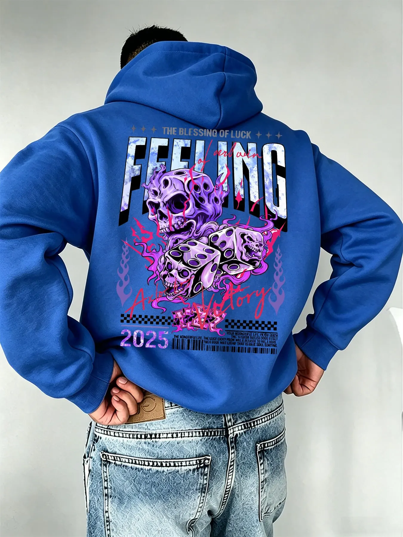 The Men's Hooded Sweatshirt for Autumn Winter Features Graffiti-style English Prints Back Creating A Stylish Streetwear Look