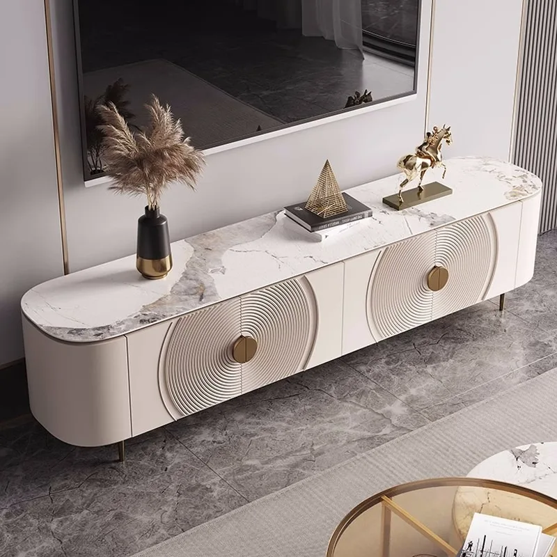 Combinaison de table basse post-moderne simple et légère, meuble TV de luxe pour salon, meuble de sol haut en dalle de roche de style Hong Kong