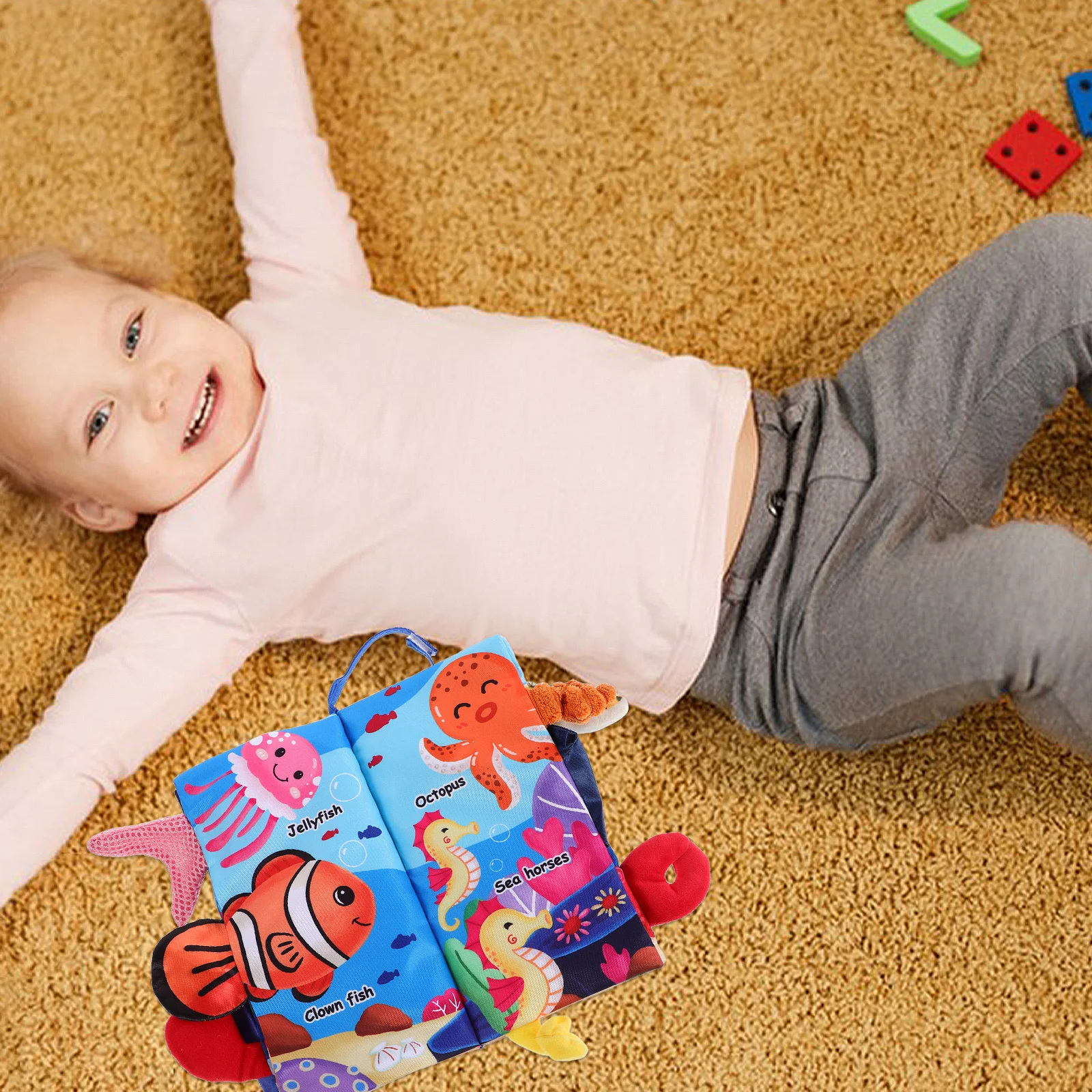 Livre froissé en tissu pour bébé sur le thème de l'océan, livre de bain silencieux pour nourrissons en tissu doux pour le développement sensoriel du nouveau-né, activité d'éducation précoce