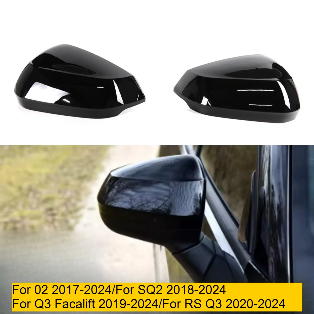 

2PCS for Audi's new Q2 Q3 Q2L Q3L 2017-2024 carbon fiber pattern replacement side bright black water transfer mirror case