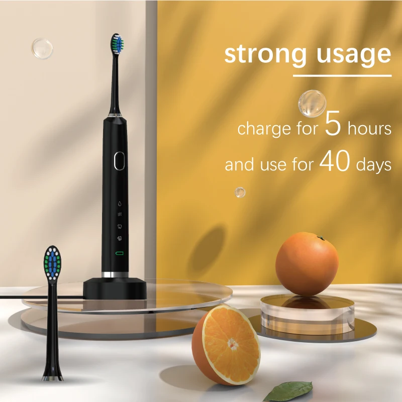 Cepillo de dientes eléctrico sónico para adulto, cabezales de repuesto recargables con carga USB, resistente al agua IPX7, temporizador inteligente