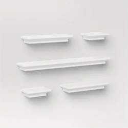 5-Piece Wood Floating Shelf Set Traditional Wall Shelves, White