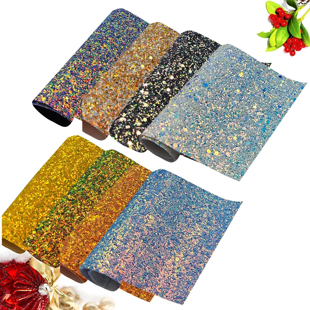 

8pcs Holographic Coarse Glitter Sheet Shiny Diy Craft Material For Hair Accessories Printed Faux Sheet